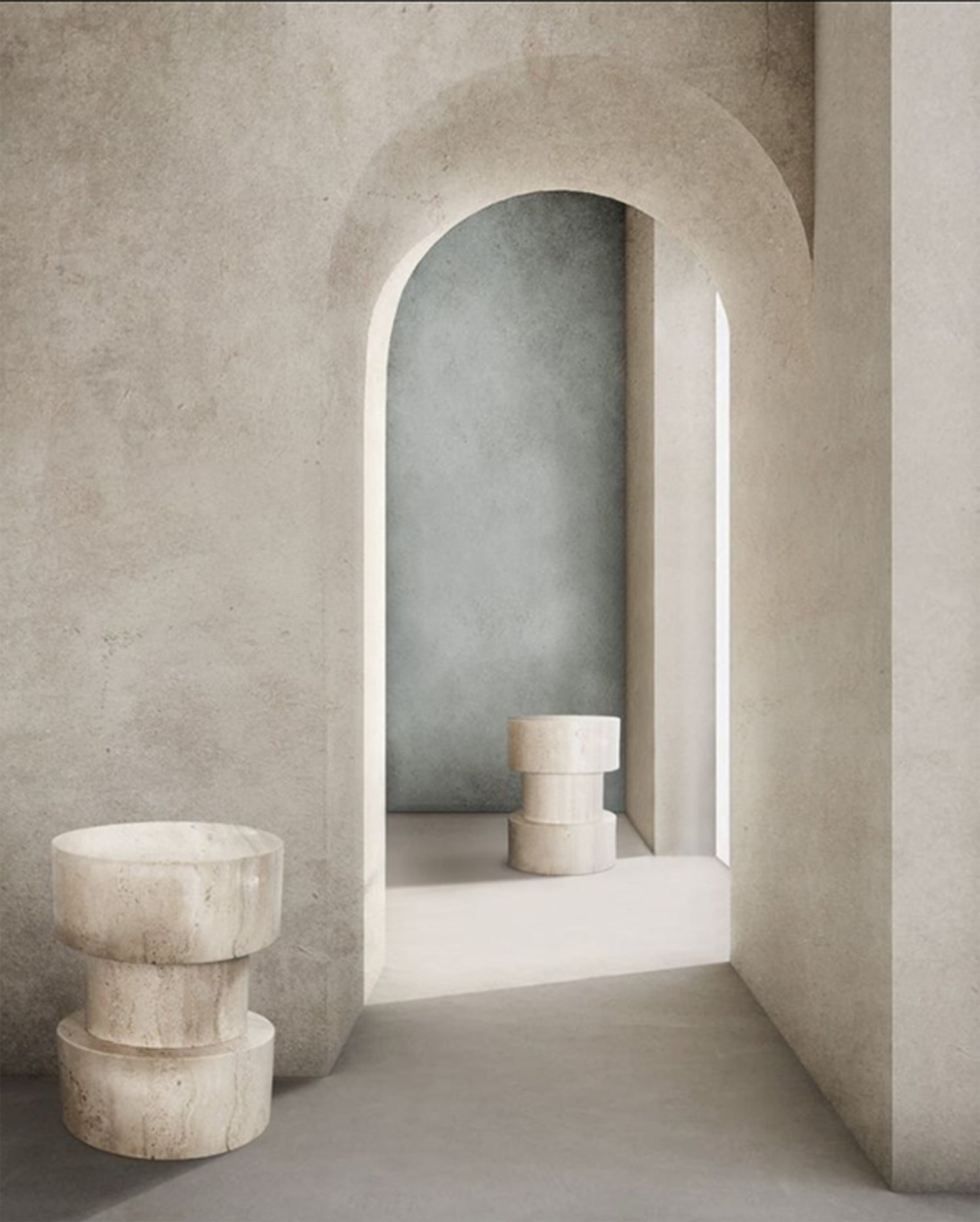 Minimalist architectural arch, a fragment of modern building design, inspiring the sleek lines and structure of En Talons shoes.