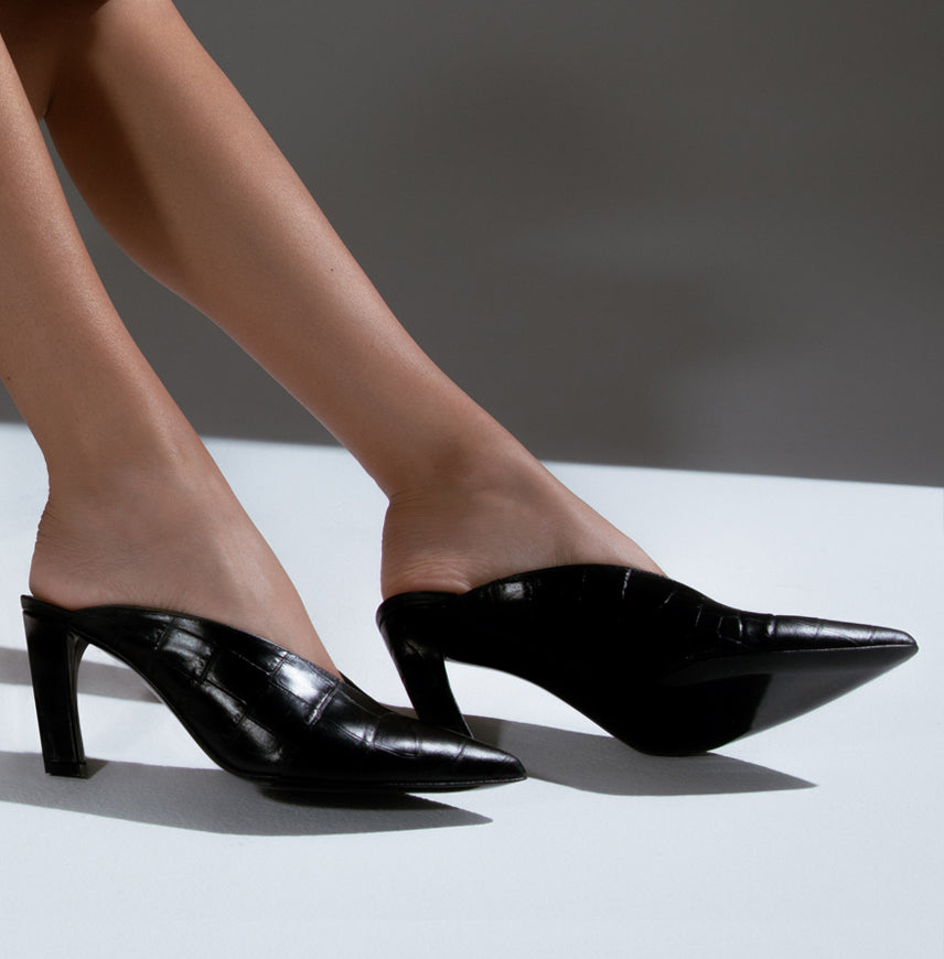 Blixa Black Alligatore Mule | Made in Italy | En Talons